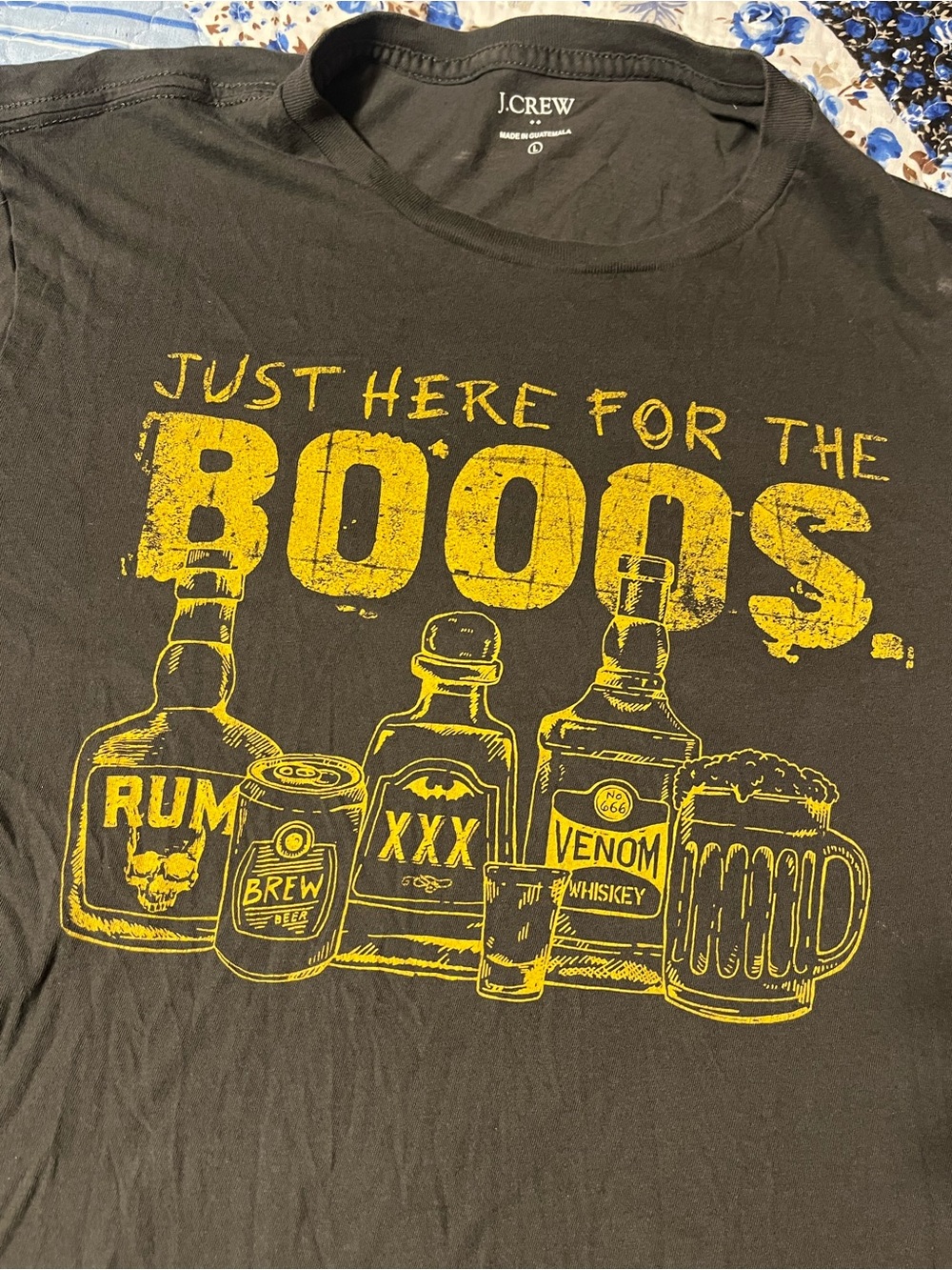 J. Crew Black Short-Sleeve Tee with Yellow 'Just Here for the Boos' Graphic